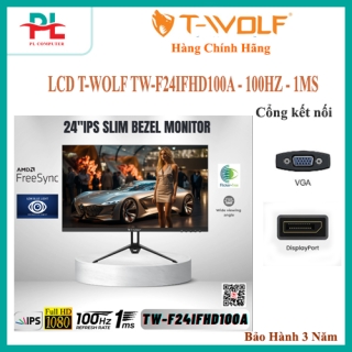 LCD T-WOLF TW-F24IFHD100A (Flat 24″/IPS/Full-HD 1920×1080/100HZ/1ms/HDMI(kèm cable)-VGA-SpeakerOut)