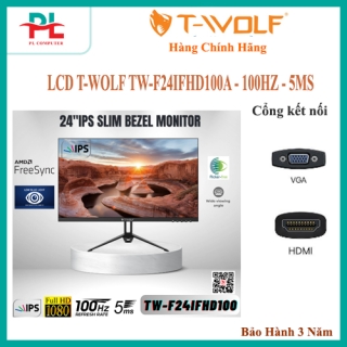 LCD T-WOLF TW-F24IFHD100 (Flat 24″/IPS/Full-HD 1920×1080/100HZ/5ms/HDMI(kèm cable)-VGA-SpeakerOut)