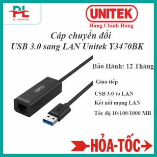 Cáp chuyển đổi USB 3.0 sang LAN Unitek Y3470Bk - Hàng Chính Hãng