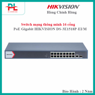 Switch mạng thông minh 16 cổng PoE Gigabit HIKVISION DS-3E1518P-EI/M