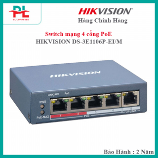 Switch mạng 4 cổng PoE HIKVISION DS-3E1106P-EI/M